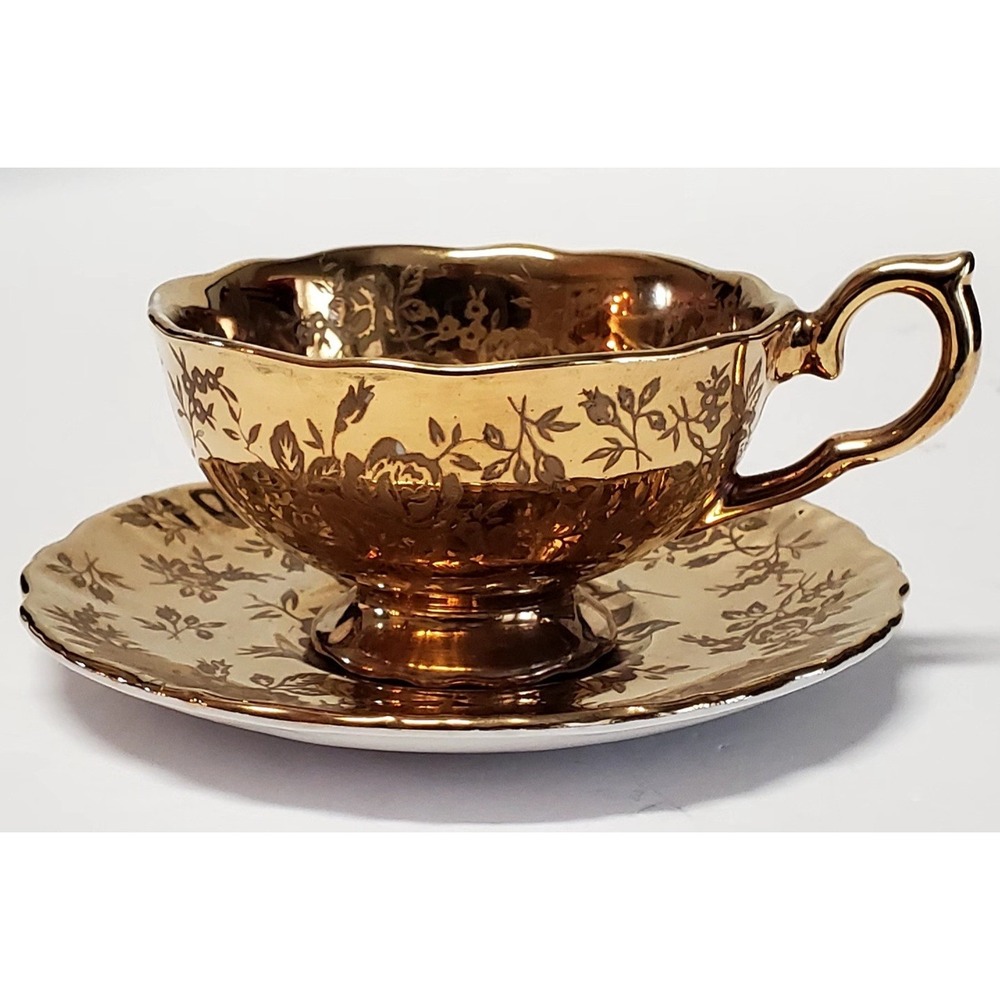 VTG Teacup & Saucer The Gold Brocade Old Foley James Kent Staffordshire England